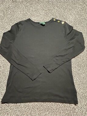 Lauren Ralph Lauren Black Crewneck Tee with Green Brand Tag